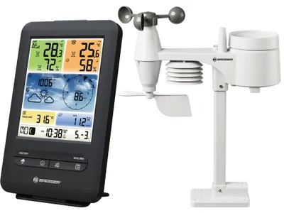Produktbild von Bresser Optics 7002585, Schwarz, Innen-Luftdruck, Innen-Hygrometer, Innen-Thermometer, Außen-Barometer, Außen-Hygrometer,..., Barometer, Hygrometer, Thermometer, Hygrometer, Thermometer, Kunststoff, 180 km/h