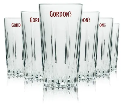 Produktbild von 6x Gordons Gin Glas 0,4l Longdrink Gläser Highball Relief Kristall Bar Cocktail