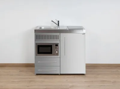 Produktbild von Stengel Miniküche Premiumline MPM 100 Edelstahl mit Kühlschrank, Mikrowelle und Induktionskochfeld