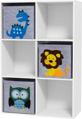 Produktbild von Kinderregal mit 3 Aufbewahrungsboxen Bücherregal Spielzeugregal für Kinderzimmer 61,8 x 29,9 x 91,5 cm Weiß+Grau