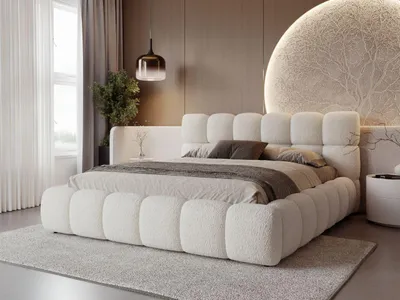 Produktbild von GrainGold Polsterbett Modo 180x200 cm - Bett 180x200, Polsterbett mit Bettkasten & Lattenrost - Bett mit Bouclé-Stoff - Beige