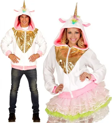 Produktbild von Weiße Einhorn Jacke mit goldglänzendem Einhorn auf der Kapuze Größe: S/M