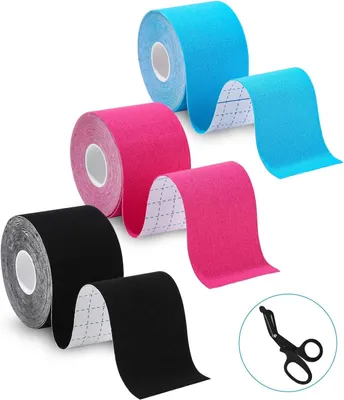 Produktbild von Kinesiology Tape, wasserdicht, elastisch, 3 Rollen, extra lange Rollen mit Rasterrueckseite