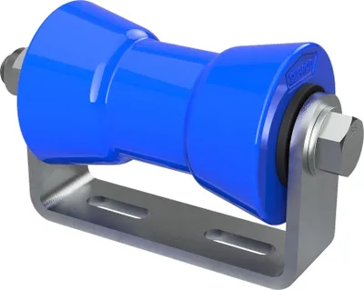 Zdjęcie produktu dla Poliuretanowa rolka kilowa z uchwytem roll pomoc do wodowania przyczepy z łodzią ocynkowany SUPROD, 130 mm, niebieski