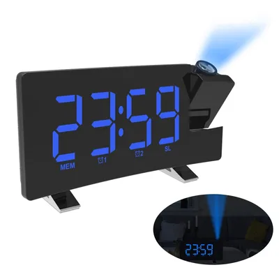 Produktbild von 8” Projektionswecker, Digitaler Wecker mit Radio, LED Digitalwecker, FM Radio, große Anzeige, Dual Alarm, Auto Dimmer, Snooze, Schwarz Blau