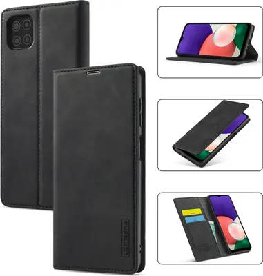Produktbild von Galaxy A22 5G Hülle, Standfunktion Kartenfach Wallet Leder Schutzhülle für Samsung Galaxy A22 5G Schwarz