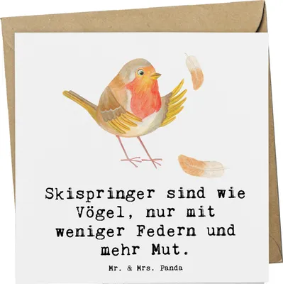 Produktbild von Mr. & Mrs. Panda Glückwunschkarte Skispringen Mut - Weiß - Geschenk, doppelkarte, Skispringer, anlasskarte, Humor, Teamsport, Sport, Sportler, Grußkarte, Fliegen