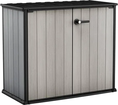 Immagine prodotto di Dmora Armadio da Esterno Kindersley 77x139.5x120h cm Grigio, Un'anta Portattrezzi, Impermeabile