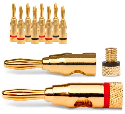 Produktbild von NAUC Bananenstecker 4mm schraubbar 24K vergoldet Lautsprecherkabel 10x Stecker