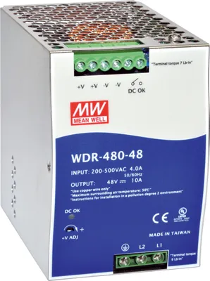 Produktbild von MEANWELL WDR-480-48, DC AC Hutschienen-Netzteil, DIN, 480W 48V 10A