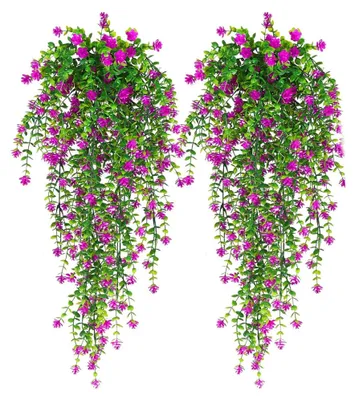 Produktbild von 2 künstliche Hängepflanzen, künstliche Hängepflanzen, künstliche Hängeblumendekoration, künstliche Hängeblumendekoration, künstliche Hängepflanzen und Blumen, für die Dekoration von Hochzeitsgärten (rote Lotussamenfarbe)