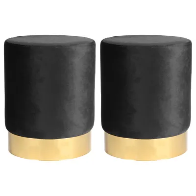 Produktbild von 2x Schwarz H36 x D29cm Runder Samt-Fußhockers - Klein Schlafzimmer Wohnzimmer Schminktisch Schemel Ottomane Sitzpuff Stuhl Sitz - Von Harbour Housewares