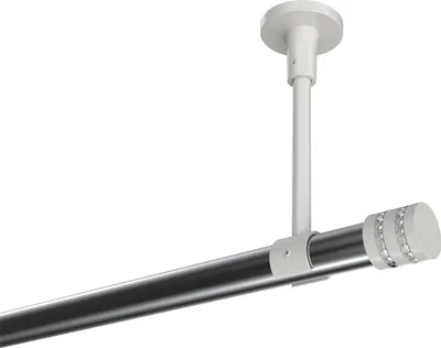 Produktbild von Interdeco Gardinenstange / Vorhangstange Chrom / Weiß, Typ Sonette Estana (Glitzerkappe) ohne Ringe, Deckenmontage, 20 mm Ø 1-läufig, 140 cm