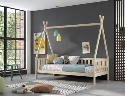 Produktbild von Kinderbett >Tipi< in Kiefer Natur, Kiefer massiv - 206x189,3x98cm (BxHxT)