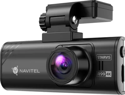 A black Navitel R99 4K dash camera is shown against a white background.