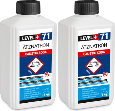 Produktbild von Kaustisches Soda 2St. FLASCHE 1kg NaOH, Natriumhydroxid Ätznatron, RM71