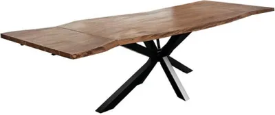 Produktbild von Baumkantentisch Akazie nougatfarben 160 (260) x 90 cm Ansteckplatten Spider-Gestell schwarz JANOSH