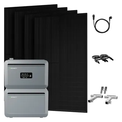 Produktbild von Powerness Balkonkraftwerk mit Speicher: Growatt NEXA 2000 Speicher und NEXA2000E Erweiterungsakku, 4x 500W Module, 4x Balkon-Halterung(Silber) 0% VAT