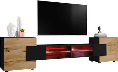 Produktbild von Komodee | TV-Schrank mit 2 Türen Merano | Korpus Schwarz Matt Frontfarbe Wotan und Schwarz , LED RGB