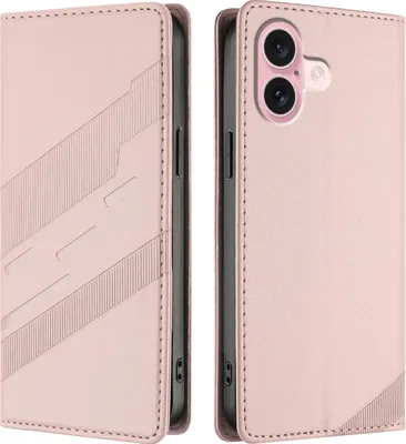 Immagine prodotto di Custodia per iPhone 16, custodia a portafoglio in Finto cuoio con slot per carte e funzione stand Rosa