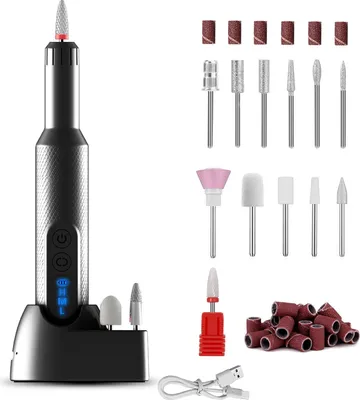 Produktbild von OKWISH Kabelloser elektrischer Nagelbohrer, tragbare professionelle wiederaufladbare Nagelfeile, mit Nagelbohrer, Nagelpolierer, Schwarz