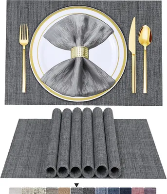 Produktbild von Platzsets Abwaschbar 6er Set Vinyl Tischsets für Esstisch Waschbar Küchen Platzdecken Langlebige Tischsets für Drinnen Draußen-01 Grau, 6er Set
