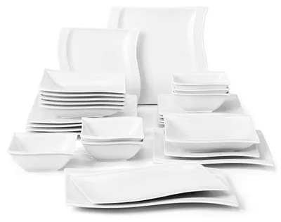 Produktbild von MALACASA Flora Geschirrset eckig 6 Personen 26-tlg Porzellan Teller Set