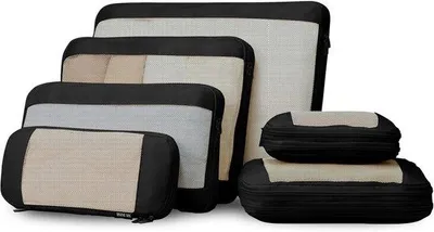 Produktbild von Famanu Kompressions-Packwürfel 6-teilig, Koffer Organizer für Rucksack, Reiseorganizer für Urlaub und Reisen, Schwarz
