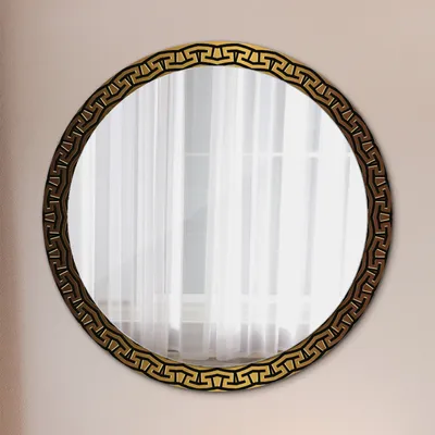 Produktbild von Ø100cm Spiegel - Glasrahmen mit Aufdruck - Wandspiegel Schlafzimmer - griechisch Ornament