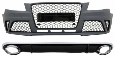 Productafbeelding van Stootbalk voor Audi A4 B8, voorfacelift model, bouwjaar 08-11, met diffuser en uitlaat in RS4-stijl.