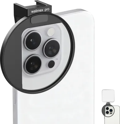 Zdjęcie produktu dla Walimex pro uchwyt filtra 67 mm do aparatu telefonu komórkowego, mocowanie typu zimna stopka do LED i mikrofonu, profesjonalne fotografowanie smartfonem, uchwyt do filtrów dyfuzyjnych, filtrów ND, filtrów polaryzacyjnych