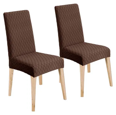 Produktbild von Stuhlhussen 2er Set Braun Universal Esszimmerstühle Abnehmbar Waschbar Jacquard Polyester Elasthan