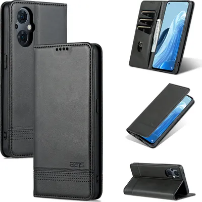 Produktbild von Oppo Reno8 Lite Leder Hülle, Klapphüllen Brieftasche Magnetverschluss Ständer Schutzhülle für Oppo Reno8 Lite Schwarz