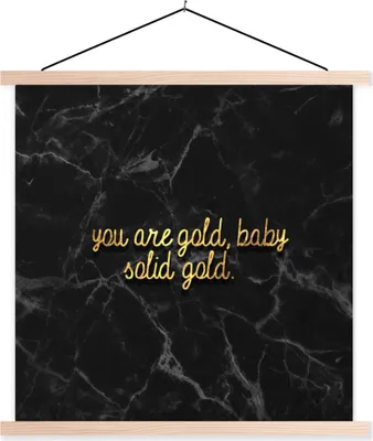Produktbild von MuchoWow® Textilposter Zitate - Gold - Marmor - Schwarz 60x60 cm mit holzfarbenen Rahmen - Wanddekoration