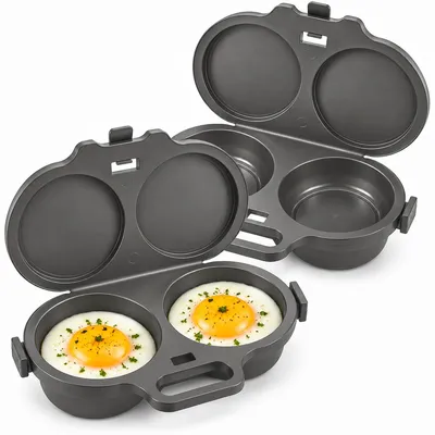 Produktbild von Eierkocher für Mikrowelle 2er Set, 2-fach Eierform aus PP mit Deckel, für Eier und Omelett, kompakter Küchenhelfer