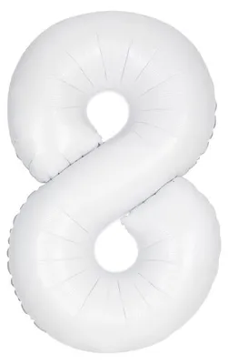 Produktbild von Folienballon Zahl 8 XL in Weiß, befüllbar mit Helium, Ballongas oder Luft, ungefüllt