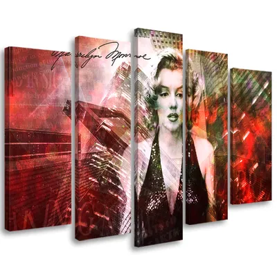 Produktbild von 5-teiliges leinwandbild marilyn monroe 150x100 cm Feeby rot wandbild bereit zum aufhängen