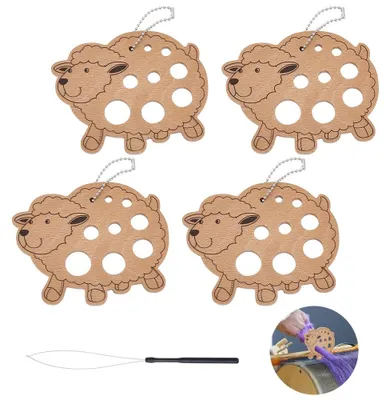 4er Set Schaf-förmige Holz-Diz zum Spinnen, 9 Lochgrößen