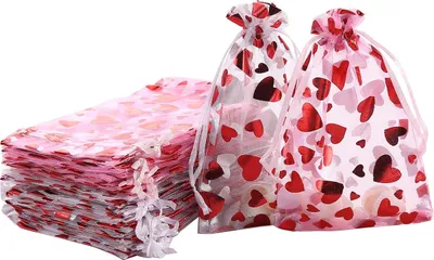 Produktbild von INF Goldfolien Herz Organzabeutel 13x18cm (50 Stück) - Geschenkbeutel
