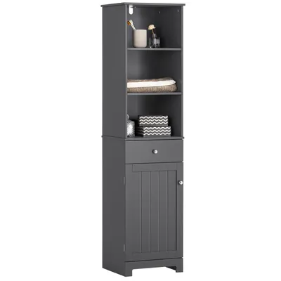 Produktbild von SoBuy BZR17-DG Badezimmer Hochschrank Badschrank Badregal mit 3 offenen Fächern, 1 Schublade und 1 Tür dunkelgrau BHT ca: 40x161x35cm