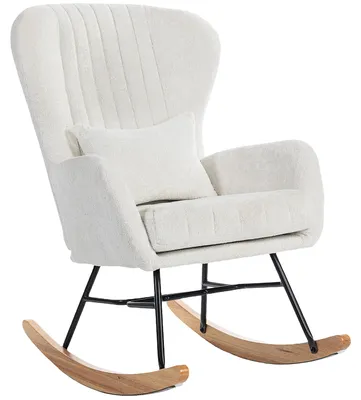 Image de Fauteuil š€ bascule, rocking chair avec coussin, assise rembourršŠ, dossier haut, 67 x 88 x 104 cm, blanc