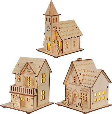 Imagen del producto de Conjunto de casas de un pueblo navideño de madera con iluminación en blanco cálido