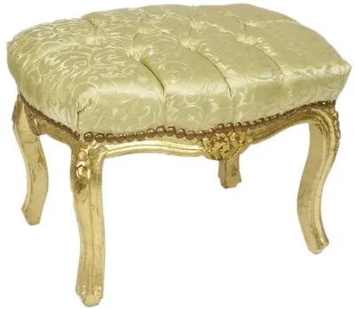 Produktbild von Casa Padrino Barock Fußhocker Gold Muster / Gold 50 x 40 x H. 35 cm - Handgefertigter Barock Hocker mit Glitzersteinen - Barockstil Möbel