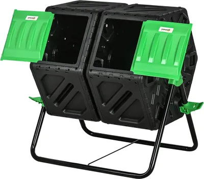 Productafbeelding van Compostbak met dubbele kamer - 360° draaibaar - 130 liter - ideaal voor keuken- en tuinafval