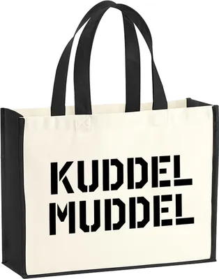 Produktbild von Huuraa Jutetasche Kuddelmuddel Schriftzug 21 Liter Black Jute und Baumwolle Einkaufstasche Geschenkidee
