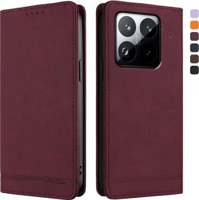 Produktbild von Hülle für Xiaomi 15T, Retro Kunstleder Ständer Klapphülle mit Kartenfächer und Magnetische Rot
