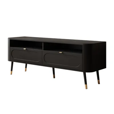 Productafbeelding van TV-kast SHADOW 2S met lades, schuine poten in zwart en goud