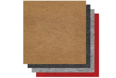 Selbstklebende Filzfliese Anthrazit. Farbmuster in Grau, Rot und Beige.