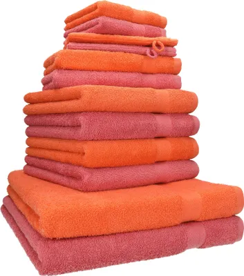 Produktbild von Betz 12-tlg. Handtuch-Set PREMIUM 2 Duschtücher 4 Handtücher 2 Gästetücher 2 Seiftücher 2 Waschhandschuhe  Farbe: blutorange / himbeere