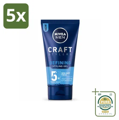 Immagine prodotto di 5 confezioni di gel modellante NIVEA MEN, effetto opaco, 150 ml ciascuna. Confezione da 5 pezzi